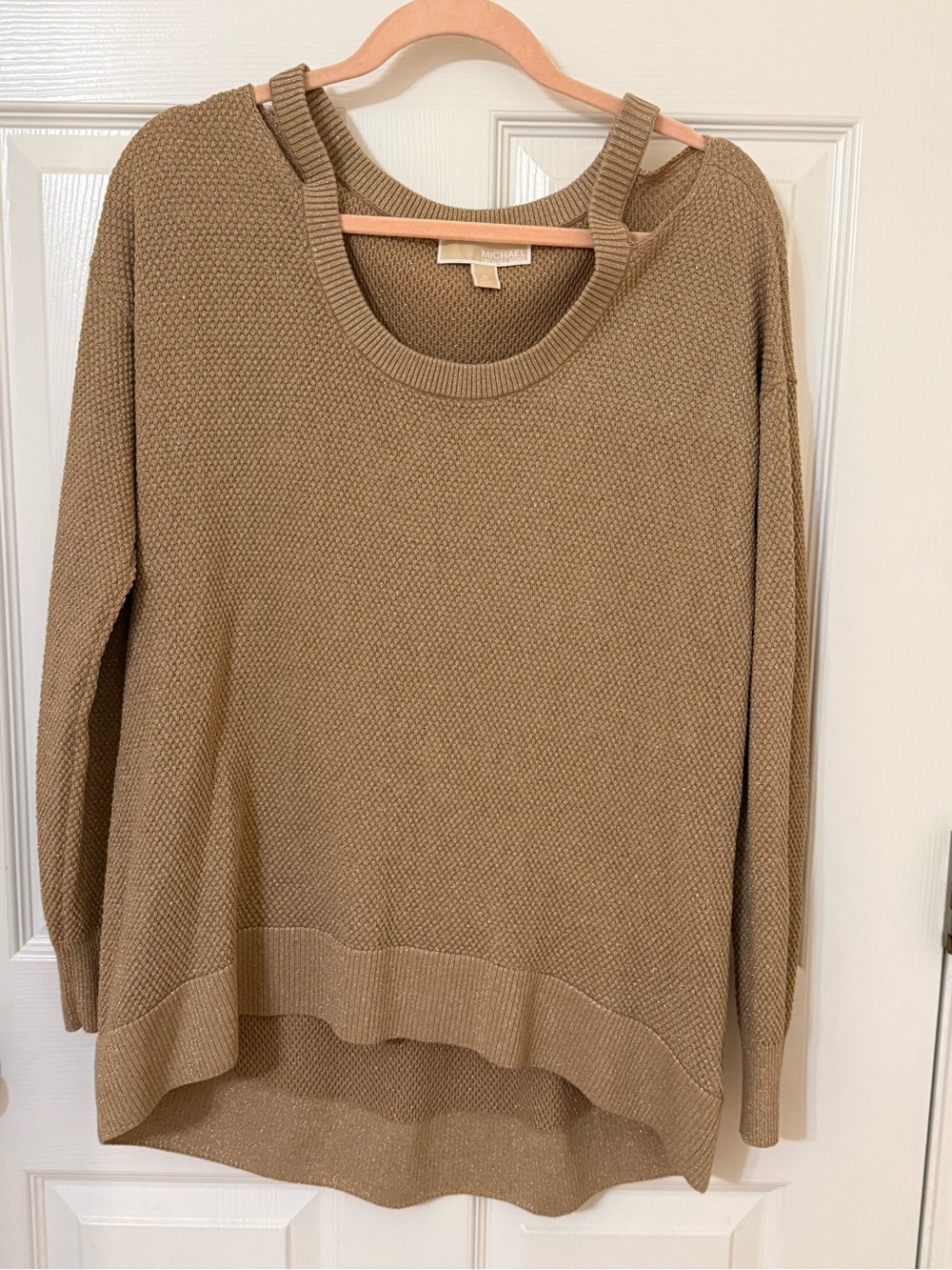 Michael Kors Camel Scoop-Neck Knit Sweater with gold shimmer - worn once